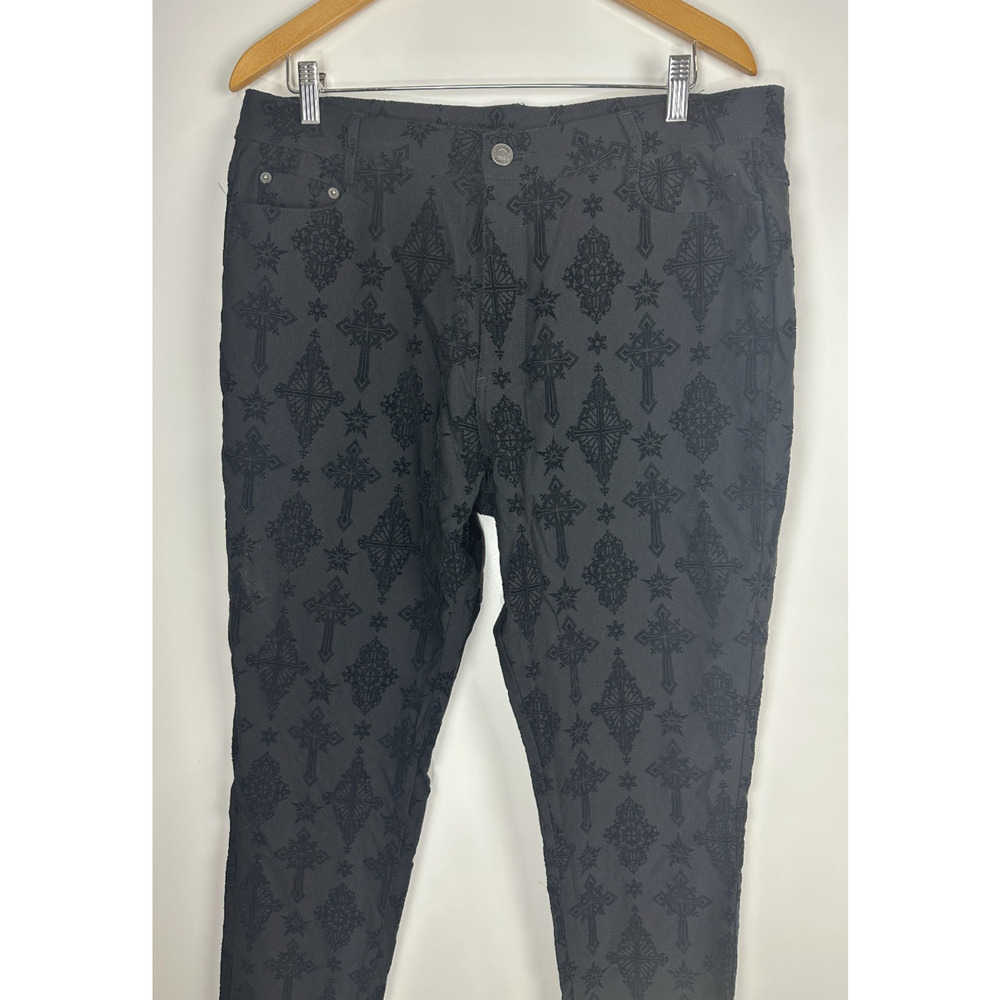 NWT Killstar Nora Flocked Trousers Velvet Baroque Cross XL Gothic Grunge Skinny - Picture 4 of 13